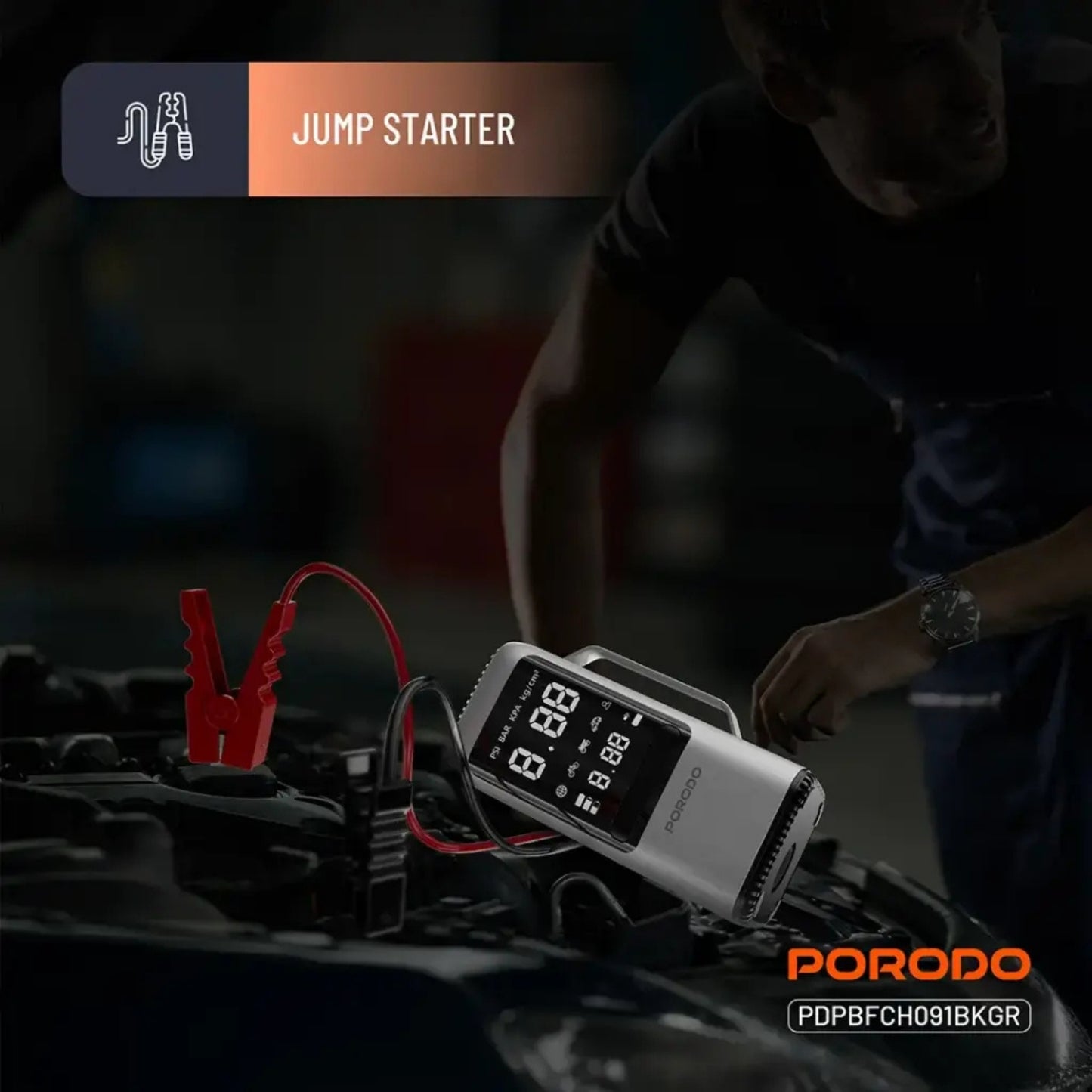 Porodo 6-in-1 Multi-Function Car Jump Starter & Tire Inflator with Vacuum & Power Bank