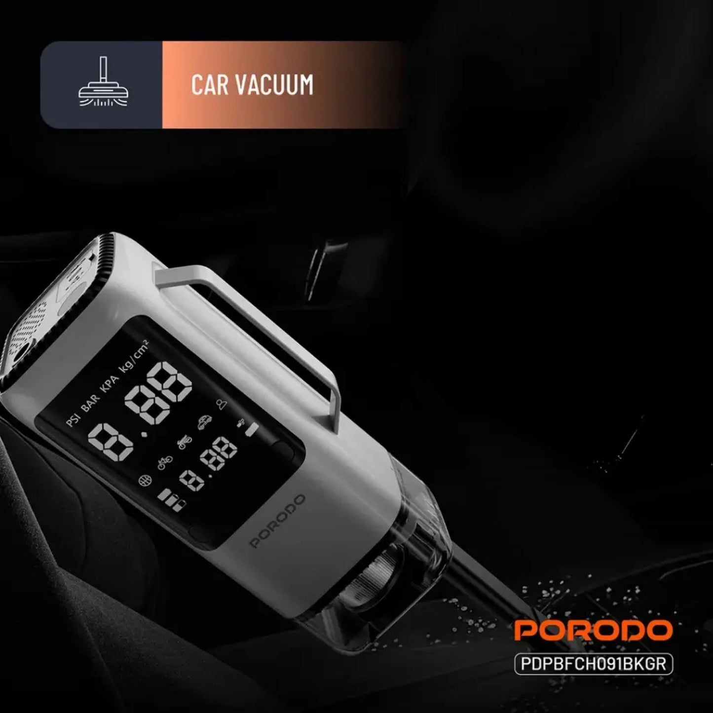 Porodo 6-in-1 Multi-Function Car Jump Starter & Tire Inflator with Vacuum & Power Bank