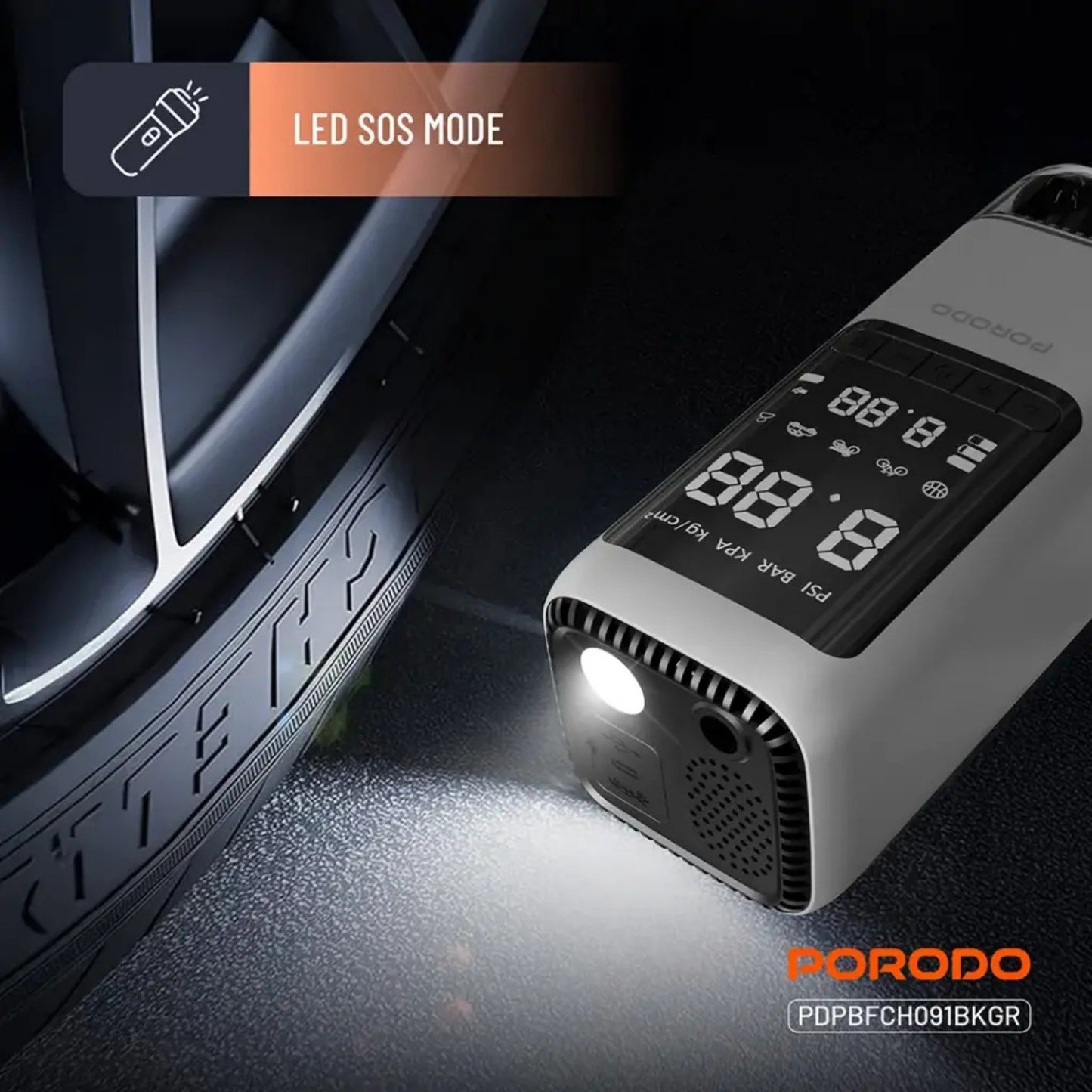 Porodo 6-in-1 Multi-Function Car Jump Starter & Tire Inflator with Vacuum & Power Bank