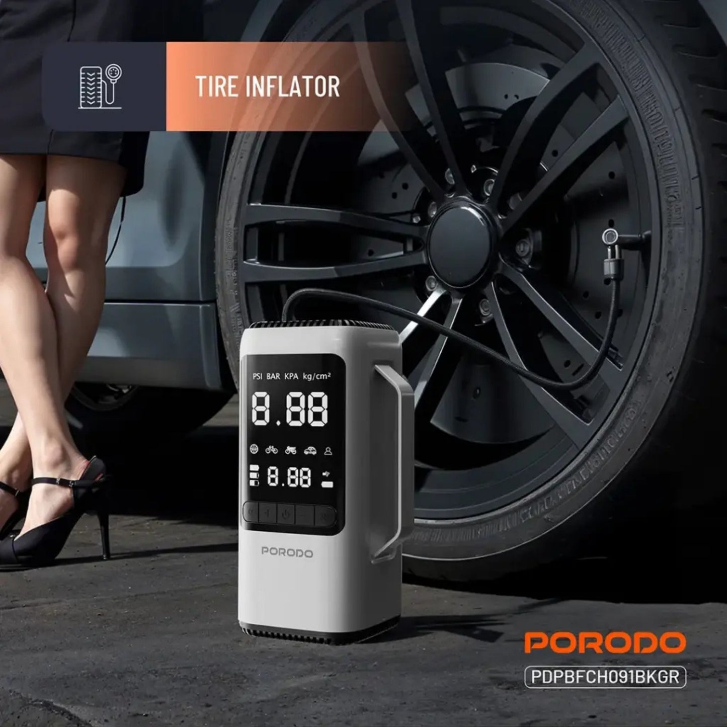 Porodo 6-in-1 Multi-Function Car Jump Starter & Tire Inflator with Vacuum & Power Bank