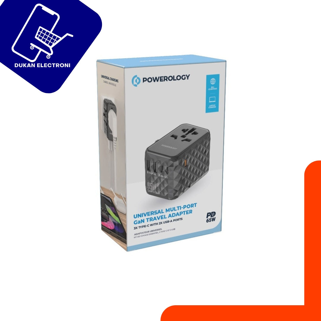 Powerology Universal Multi-Port GaN Travel Adapte