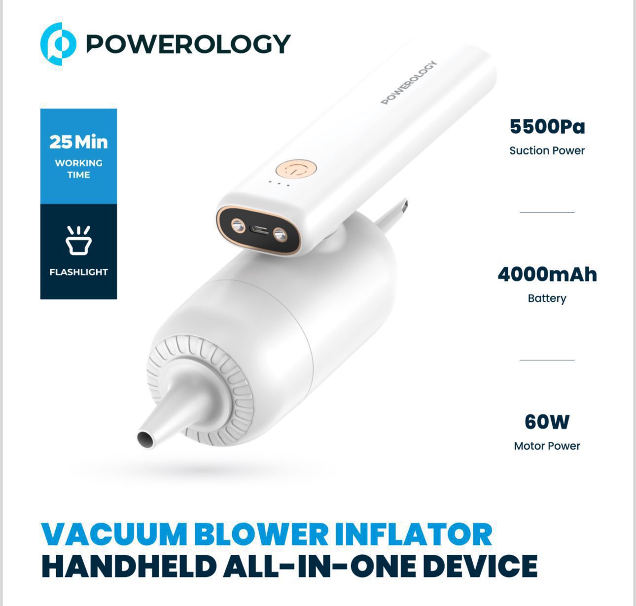 Powerology Vacuum Blower Inflator Handheld All-In-One Device