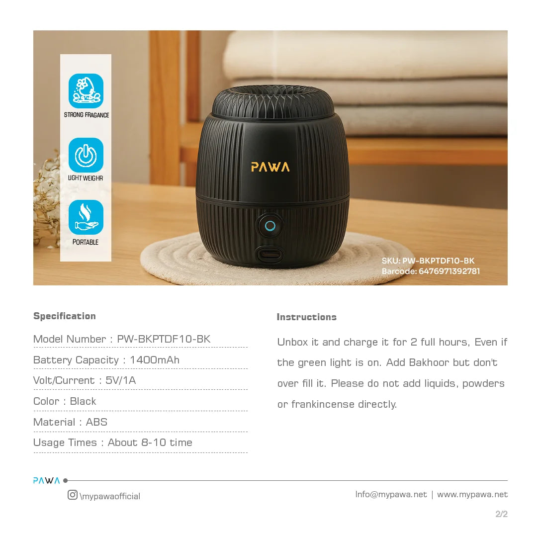 PAWA ATEERA PORTABLE BAKHOOR-BLACK
