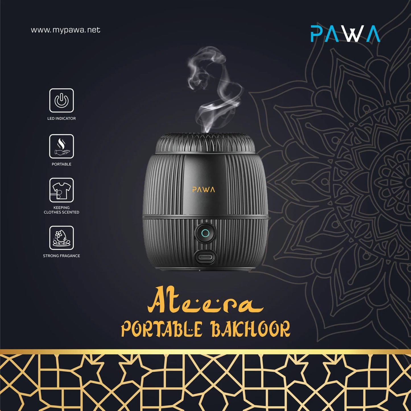 PAWA ATEERA PORTABLE BAKHOOR-BLACK